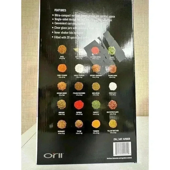 Orii 20 Jar Spice Rack Stainless Steel Filled with Spices - Picture 2 of 4
